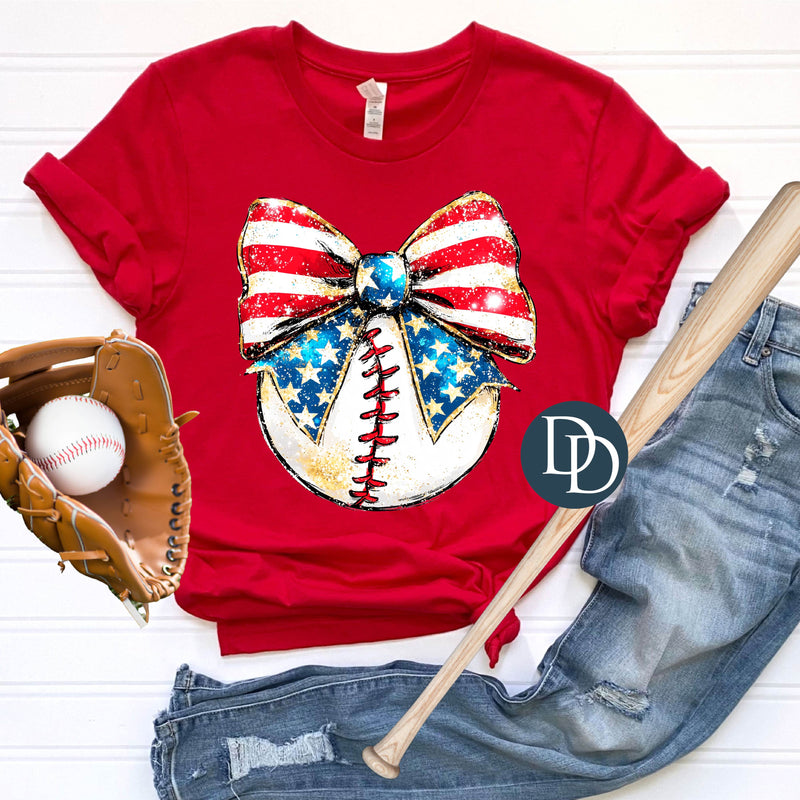 Faux Glitter Flag Bow Baseball *DTF Transfer*