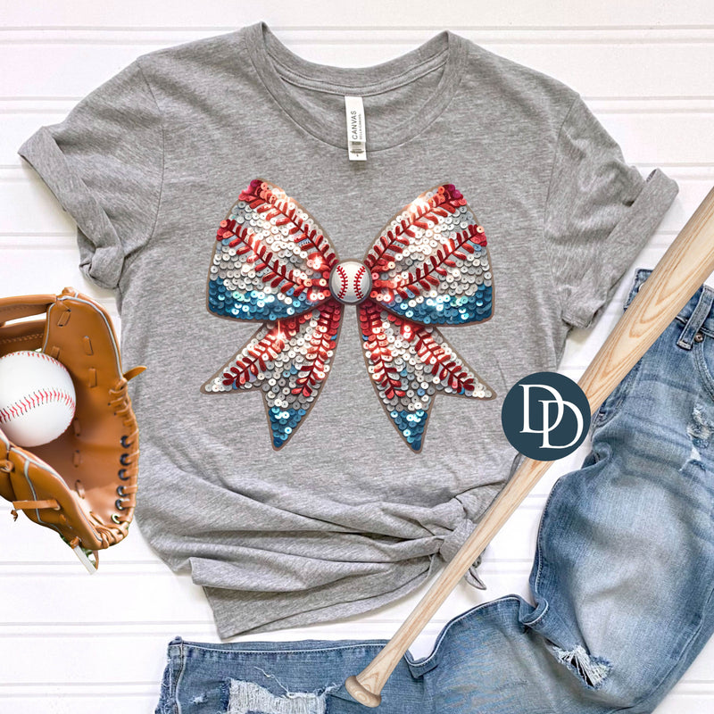 Faux Sequin Baseball Glitter Bow *DTF Transfer*