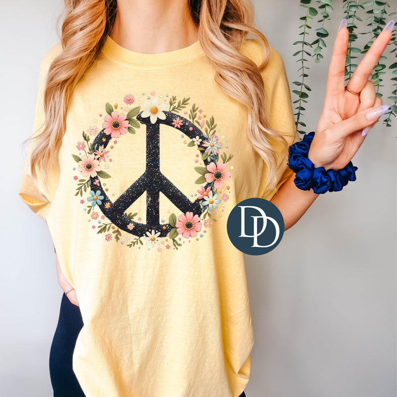 Floral Peace and Leaves *DTF Transfer*