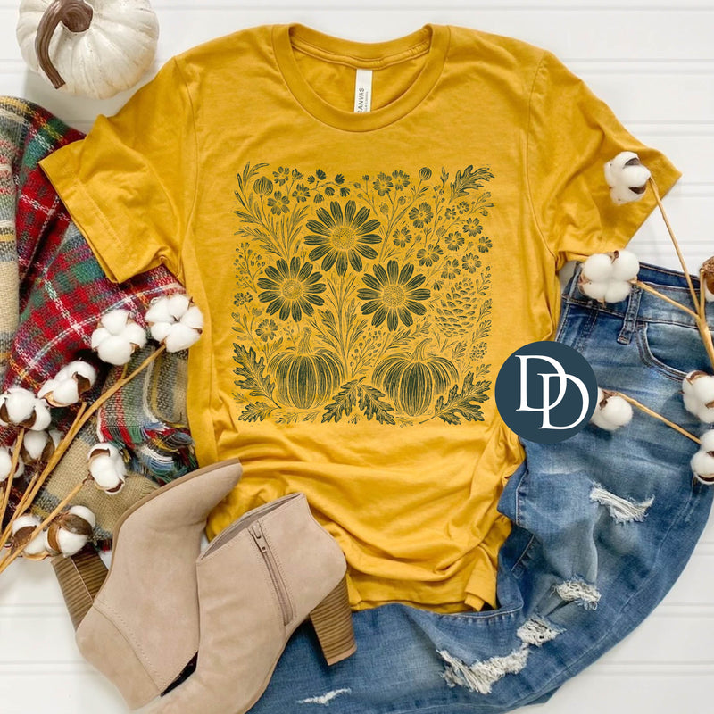 Flower Pumpkin Field (Hunter Green Ink) - NOT RESTOCKING - *Screen Print Transfer*