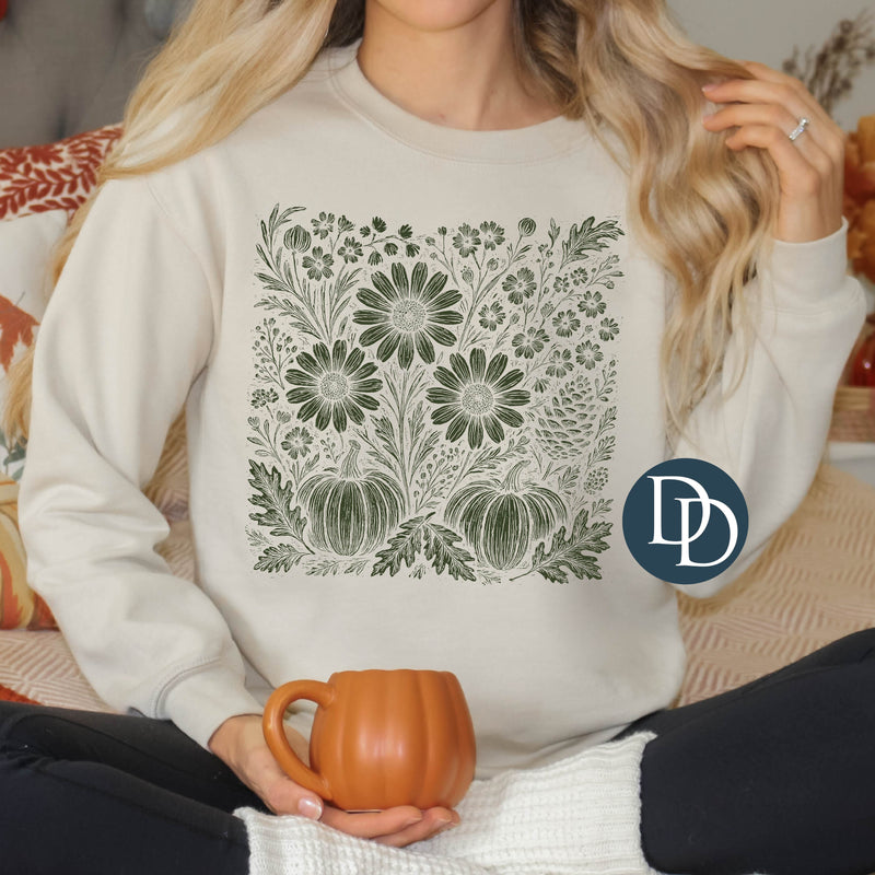 Flower Pumpkin Field (Hunter Green Ink) - NOT RESTOCKING - *Screen Print Transfer*