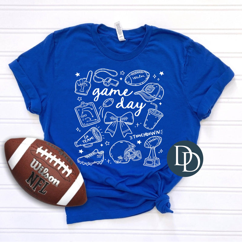 Football Game Day Hand Drawn Collage (White Ink) *Screen Print Transfer*