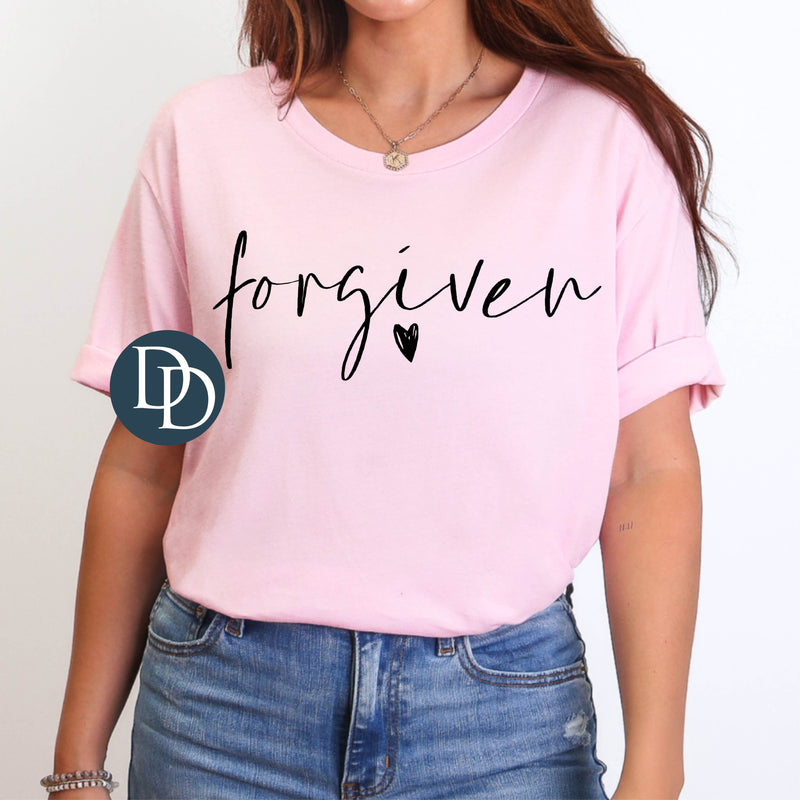 Forgiven Script With Hat Accent (Black Ink) *Screen Print Transfer*