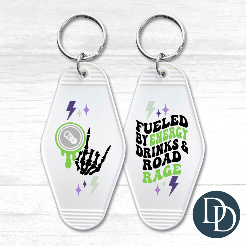 Fueled By Energy Drinks And Road Rage Motel Keychain UV DTF Decal