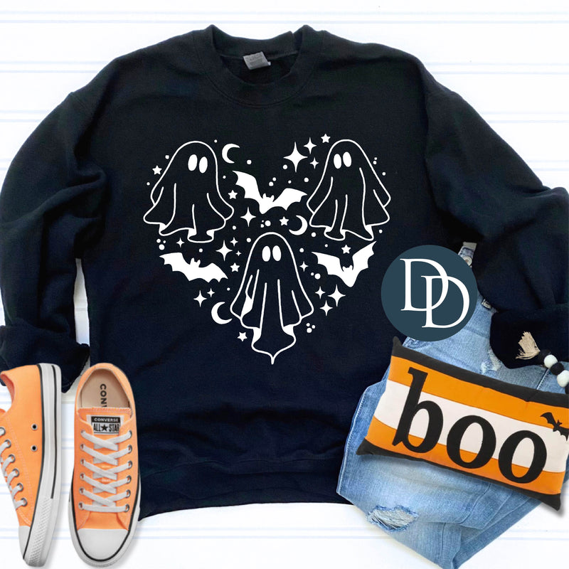 Ghosts And Bats Heart (White Ink) *Screen Print Transfer*