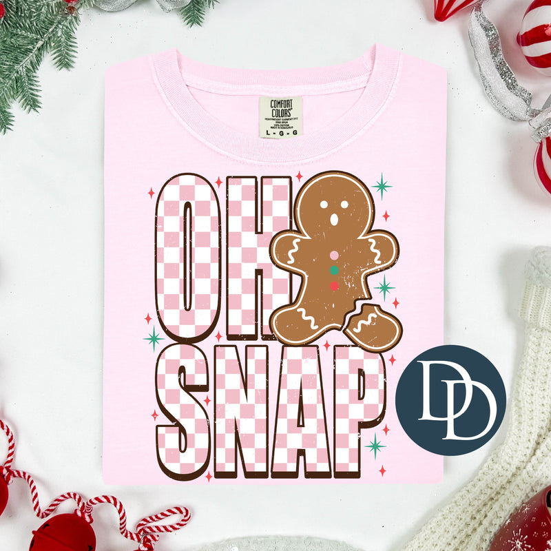 OVERSIZED Gingerbread Oh Snap Pink Checker *DTF Transfer*