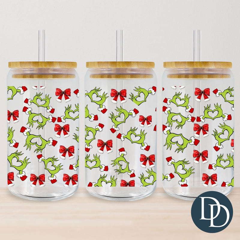 Green Guy Heart Hand Bows *UV DTF Cup Wrap*