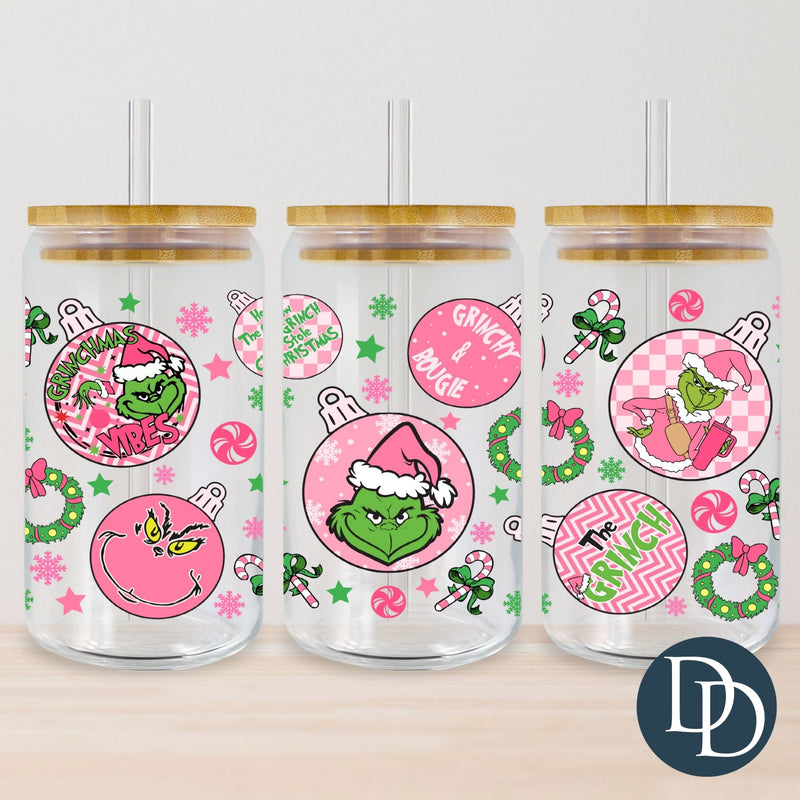 Greeny And Bougie Pink Ornaments *UV DTF Cup Wrap*