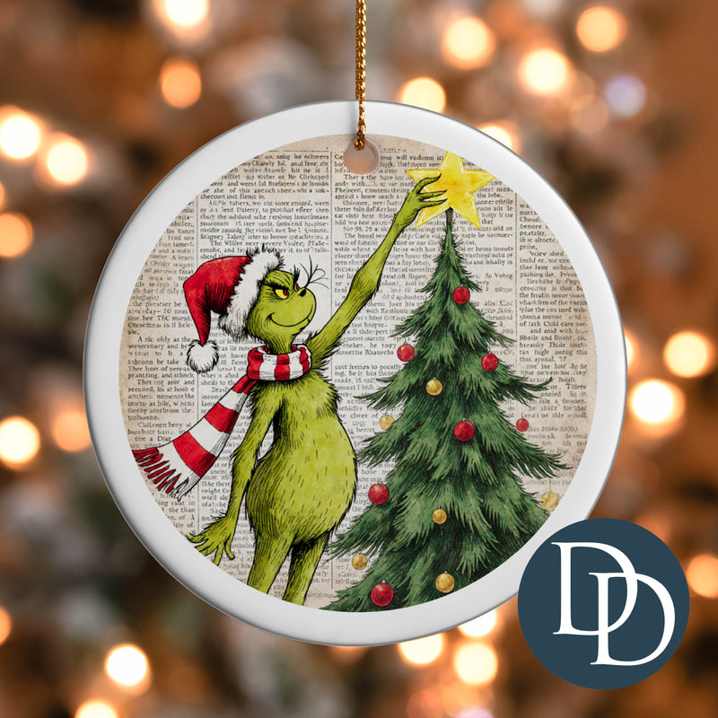 Grnch Christmas Tree Star Book Background *UV DTF Ornament Decal*