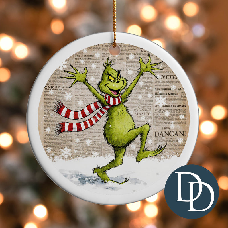 Grnch Dancing In Snow Book Background *UV DTF Ornament Decal*