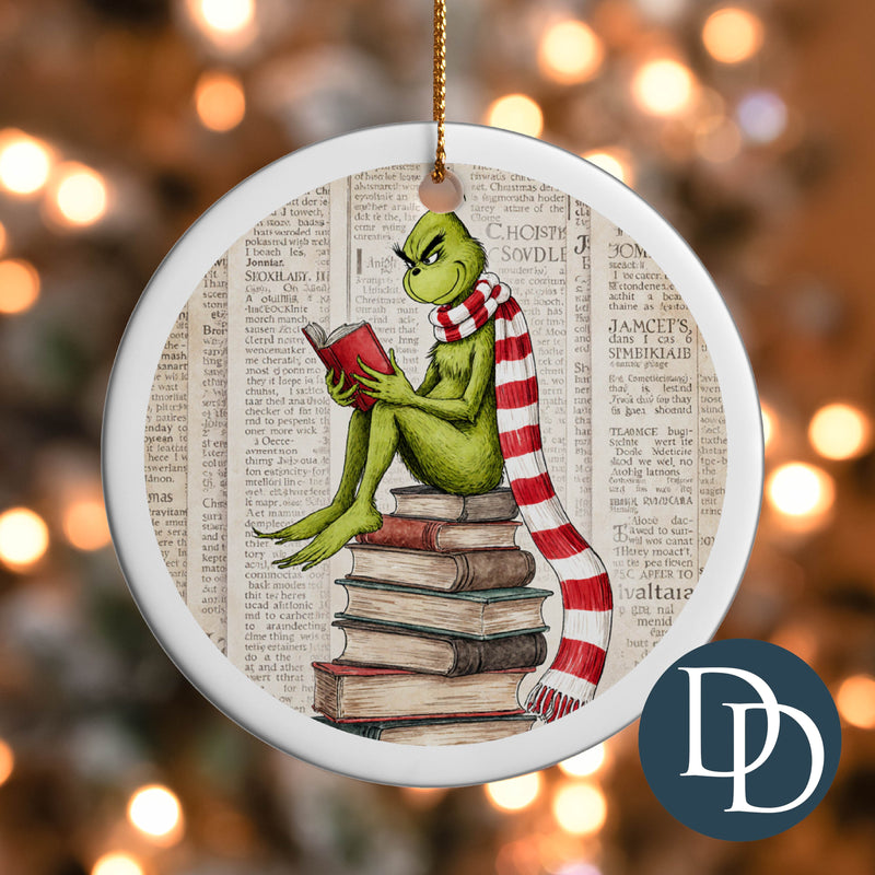 Grnch Reading Book Stack Book Background *UV DTF Ornament Decal*