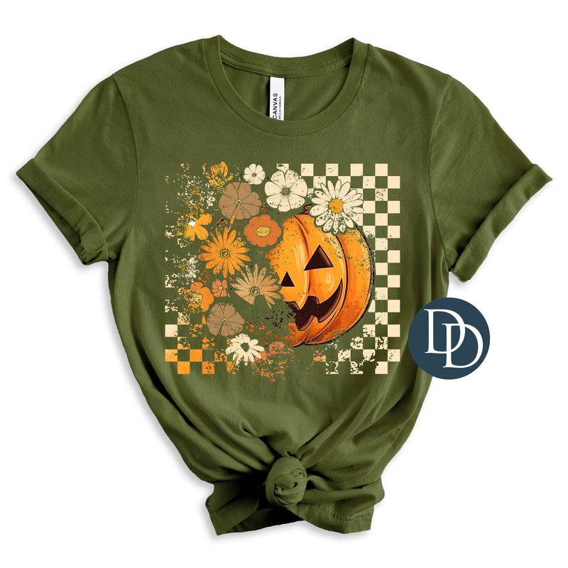Grunge Checkered Flower Jack-O-Lantern *DTF Transfer*