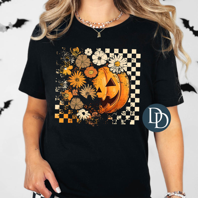 Grunge Checkered Flower Jack-O-Lantern *DTF Transfer*