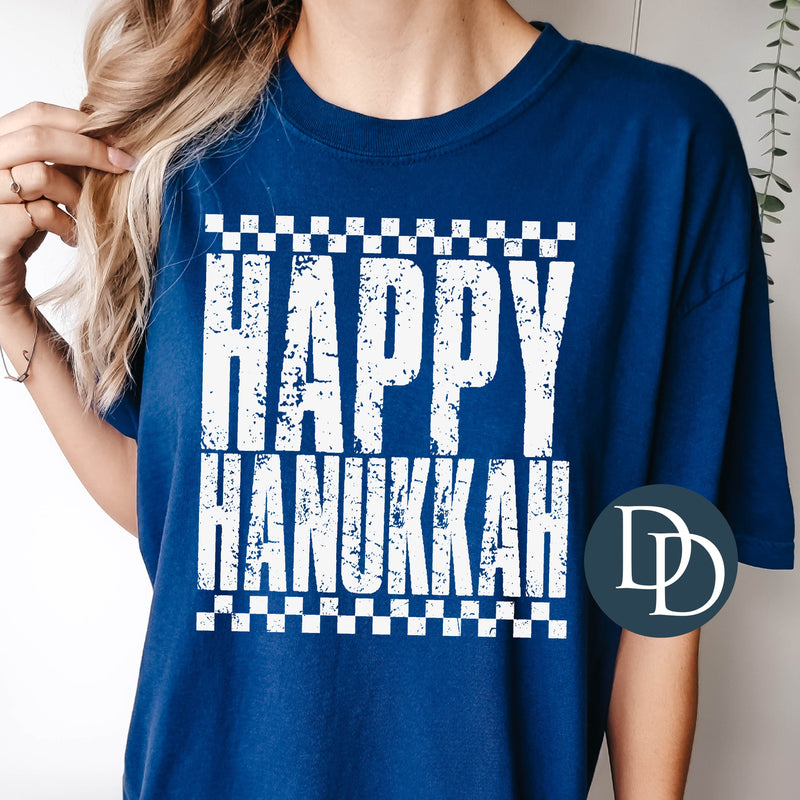 Happy Hanukkah Distressed Checkered *DTF Transfer*