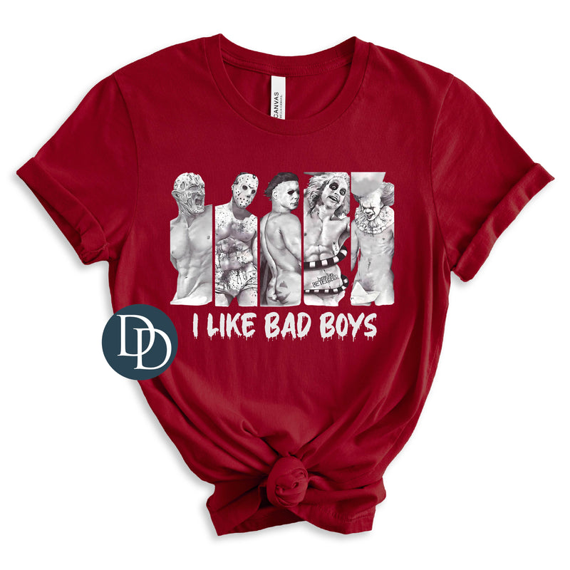 I Like Bad Boys Horror Friends White Ink *DTF Transfer*
