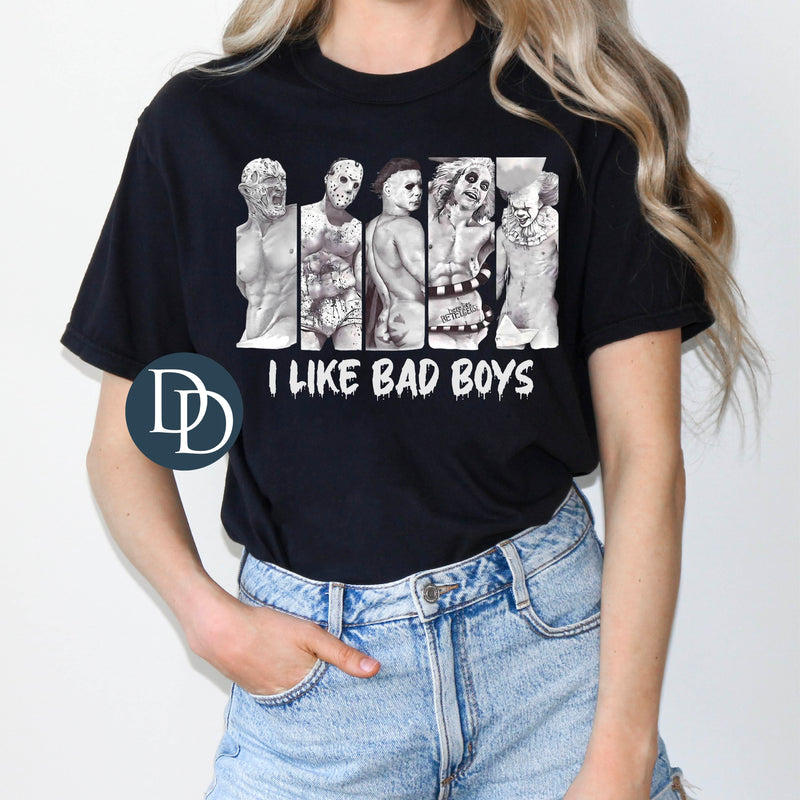 I Like Bad Boys Horror Friends White Ink *DTF Transfer*
