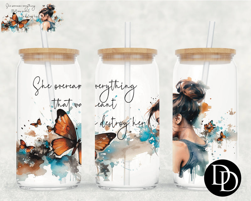 She Overcame Everything Dark Watercolor UV DTF Cup Wrap