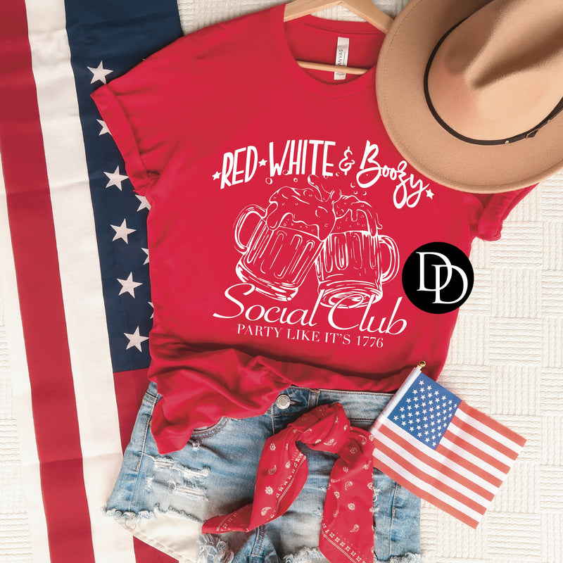 Red White & Boozy Social Club (White Ink) *Screen Print Transfer*