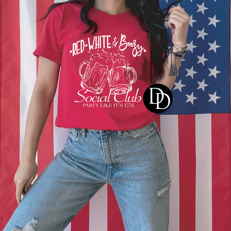 Red White & Boozy Social Club (White Ink) *Screen Print Transfer*