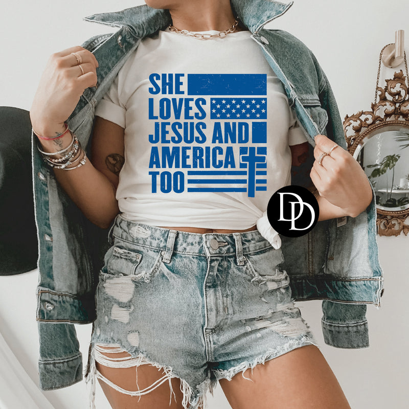 She Loves Jesus (Royal Blue Ink) *Screen Print Transfer*