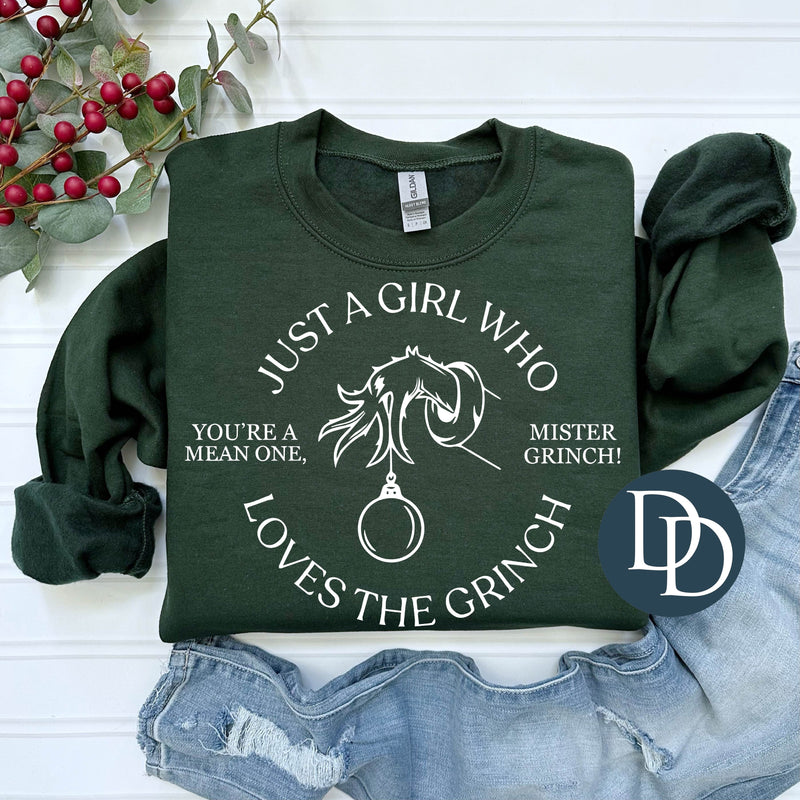 Just A Girl Who Loves The Grnch (White Ink) *Screen Print Transfer*