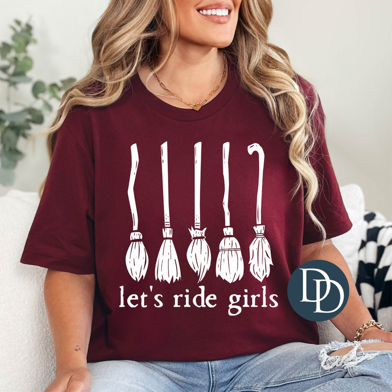 Let's Ride Girls with Brooms (White Ink) *Screen Print Transfer*