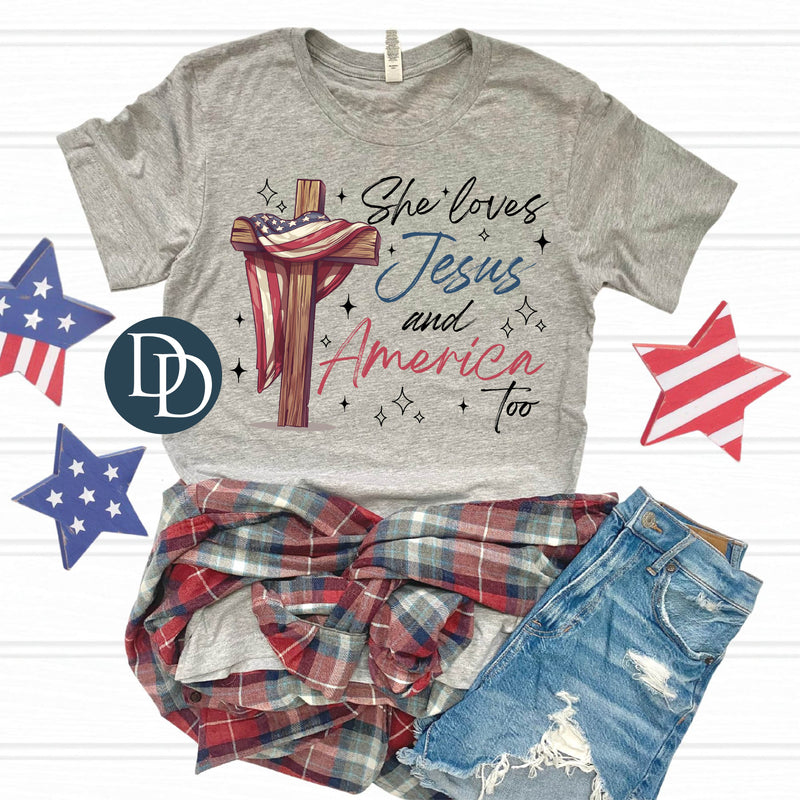 Loves Jesus and America Wooden Cross *DTF Transfer*