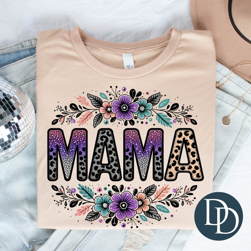 MAMA Black Brown Leopard Florals *DTF Transfer*