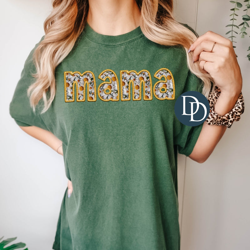 MAMA Daisy Yellow Faux Embroidery *DTF Transfer*