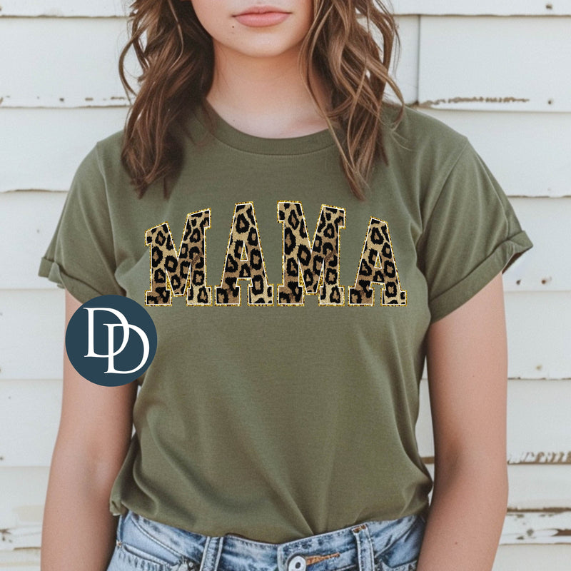 MAMA Faux Chenille Leopard Glitter *DTF Transfer*