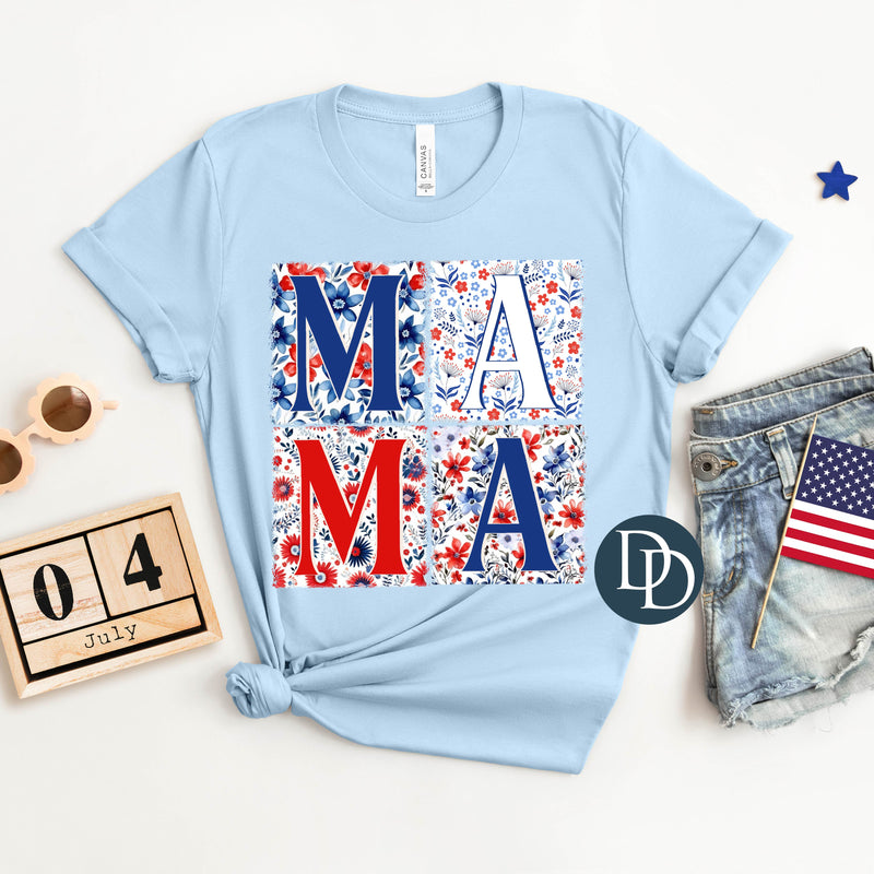 MAMA Red Blue Floral Blocks *DTF Transfer*