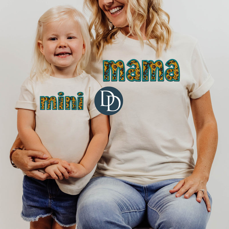 MAMA Sunflower Teal Faux Embroidery *DTF Transfer*