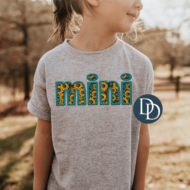 MINI Sunflower Teal Faux Embroidery *DTF Transfer*