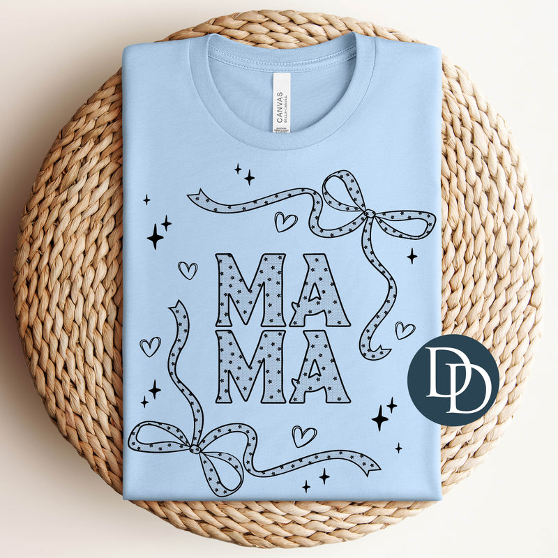 Mama Black Bow Hearts Faux Lace (Black Ink) *Screen Print Transfer*
