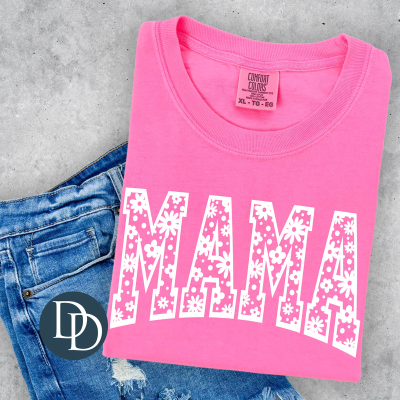 OVERSIZED Mama Retro Flower Knock Out (White Ink) *Screen Print Transfer*