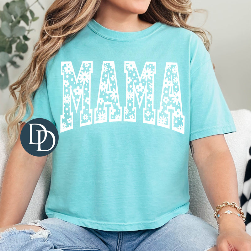 OVERSIZED Mama Retro Flower Knock Out (White Ink) *Screen Print Transfer*
