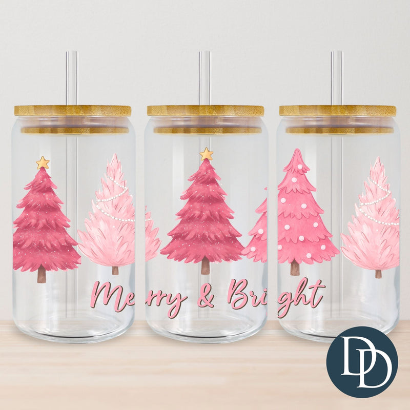 Merry And Bright Pink Christmas Trees *UV DTF Cup Wrap*