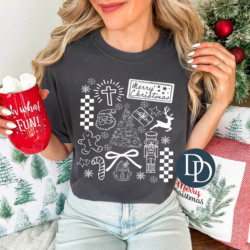 Merry Christmas Collage (White Ink) *Screen Print Transfer*