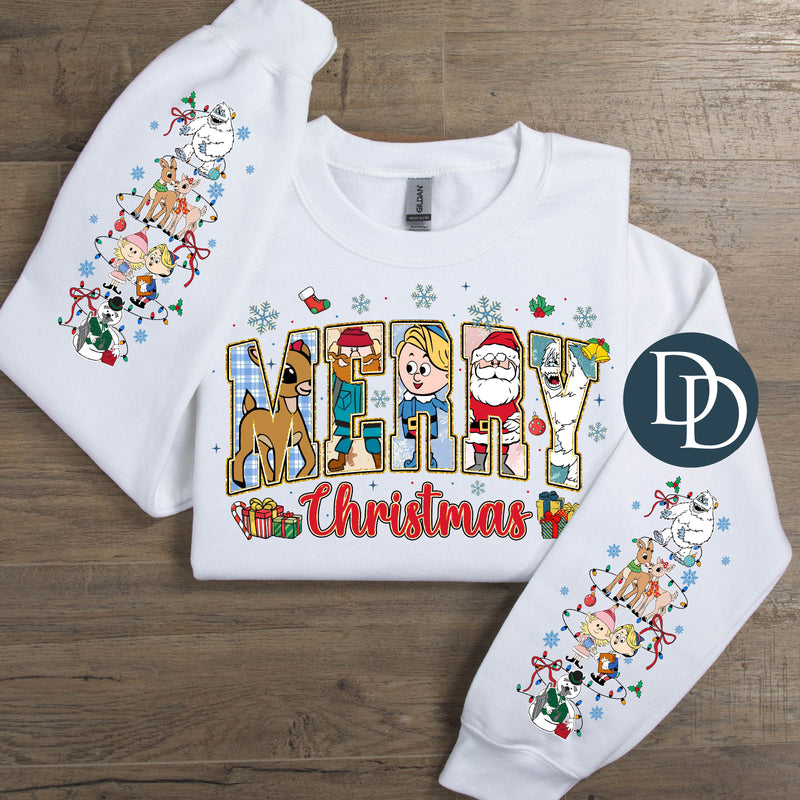 Merry Christmas Rudolph With Sleeve Accents *DTF Transfer*
