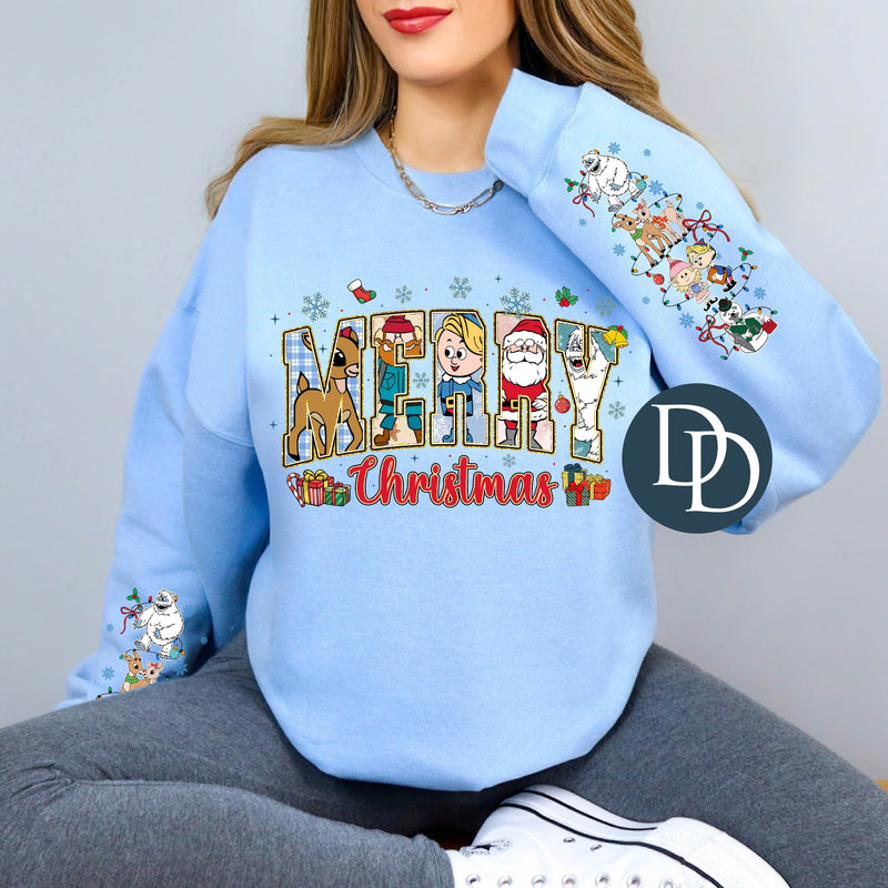 Merry Christmas Rudolph With Sleeve Accents *DTF Transfer*