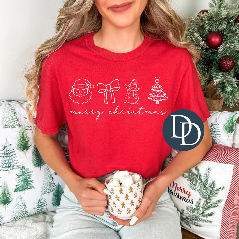 Merry Christmas Script Icons (White Ink) *Screen Print Transfer*