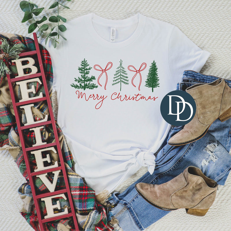Merry Christmas Trees And Outline Bows *DTF Transfer
