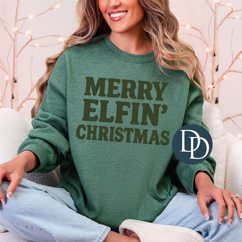 Merry Elfin' Christmas (Hunter Green Ink) *Screen Print Transfer*