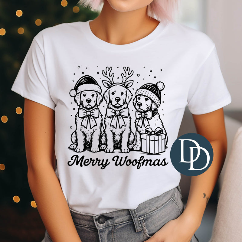 Merry Woofmas Puppy Trio (Black Ink) *Screen Print Transfer*