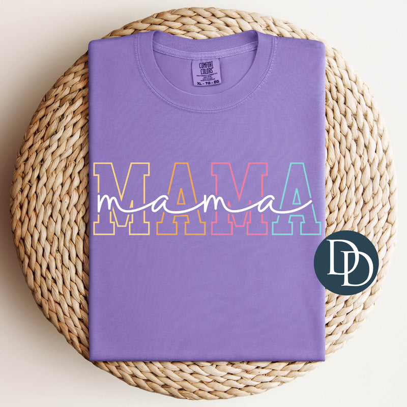 Multi Colored Mama White Script *DTF Transfer*