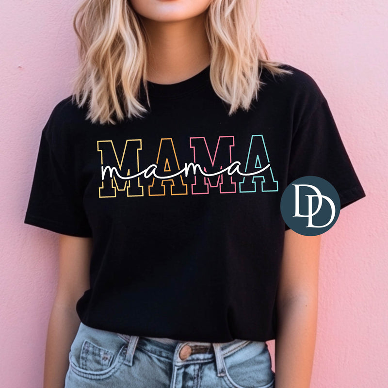 Multi Colored Mama White Script *DTF Transfer*