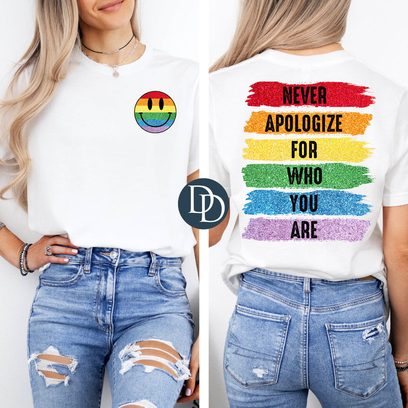 OVERSIZED Never Apologize For Who You Are Faux Glitter Strokes *DTF Transfer*