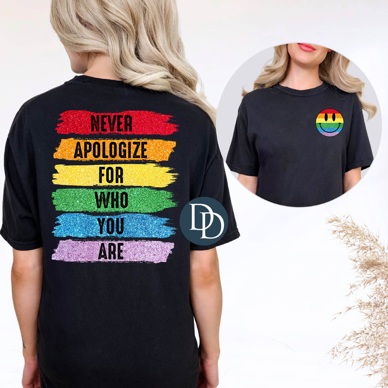 OVERSIZED Never Apologize For Who You Are Faux Glitter Strokes *DTF Transfer*