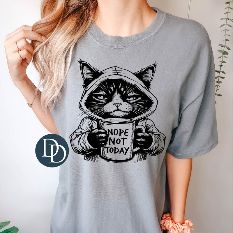 Nope Not Today Tired Cat Model (Black Ink) *Screen Print Transfer*
