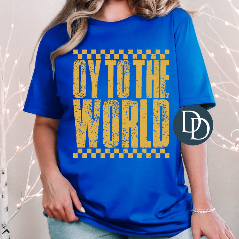 Oy To The World Distressed Checkered *DTF Transfer*